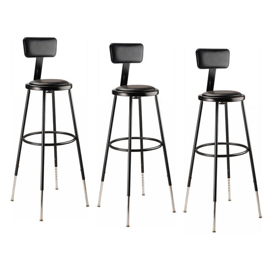 (3 Pack) NPS¬Æ 32 -39" Height Adjustable Heavy Duty Vinyl Padded Steel Stool With Backrest, Black