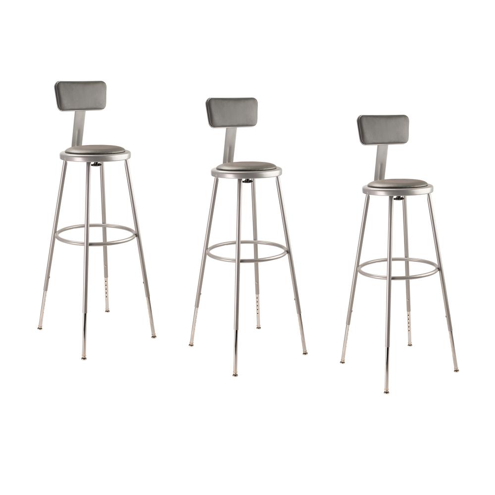 (3 Pack) NPS¬Æ 32"-39" Height Adjustable Heavy Duty Vinyl Padded Steel Stool With Backrest, Grey