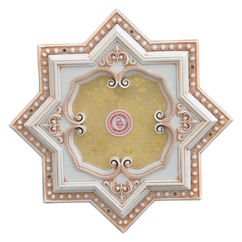 Ivory and Gold Eight Pointed Star Chandelier Ceiling Medallion 24in