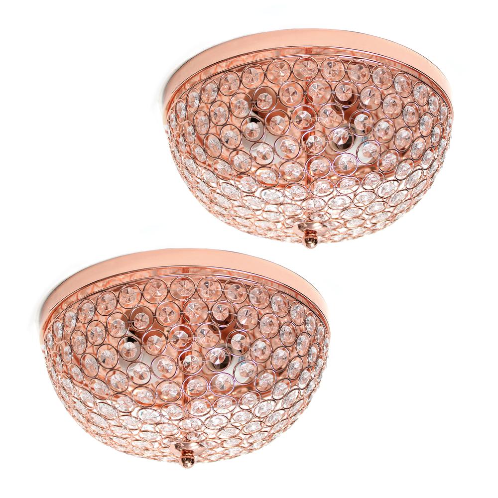 2 Light Crystal Flush Mount 2 Pack, Rose Gold