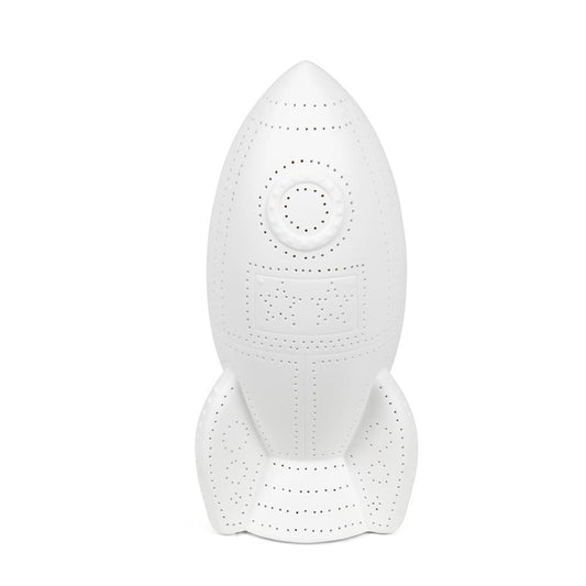 White rocket ship porcelain table lamp