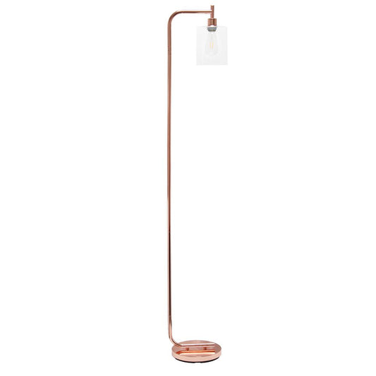 Modern Iron Lantern Floor Lamp with Glass Shade, Rose Gold