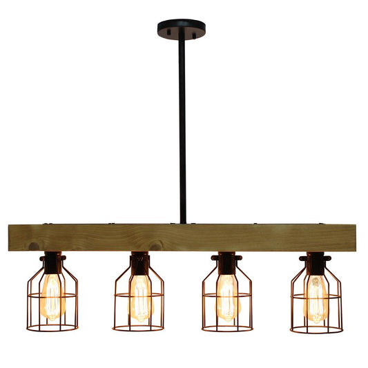 Elegant Designs 4 Light Rustic Cage Pendant, Light Wood