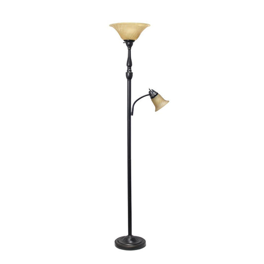 Torchiere Floor Lamp with Reading Light and Marble Glass ShadesRestoration