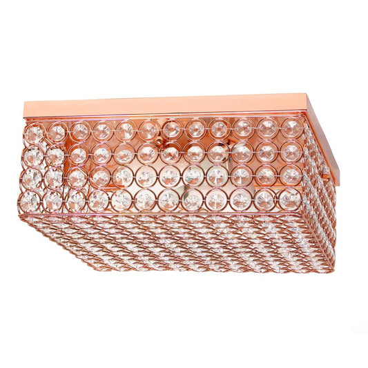 Glam 2 Light 12 Inch Square Flush Mount, Rose Gold