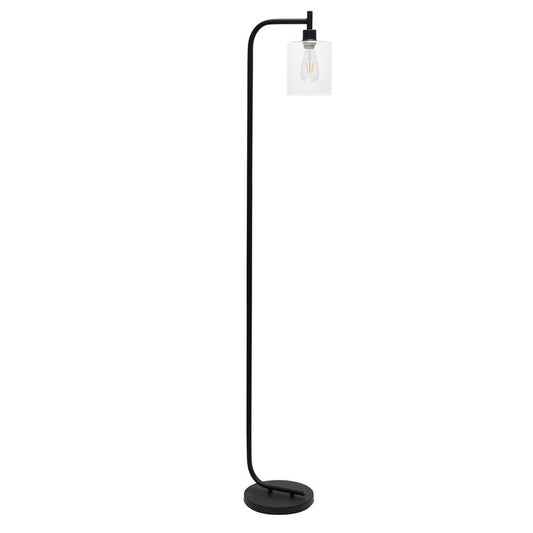 Modern Iron Lantern Floor Lamp with Glass Shade, Black