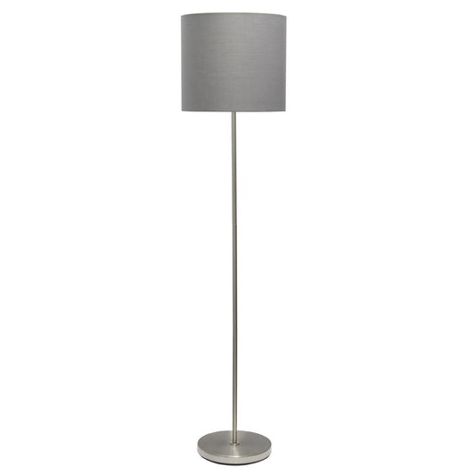 Brushed NIckel Drum Shade Floor Lamp, Gray