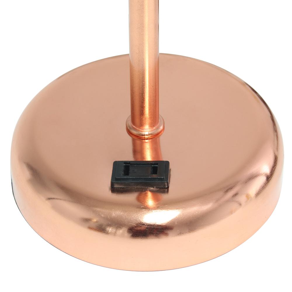 Rose Gold Stick Lamp with Charging Outlet and Fabric Shade 2 Pack Set