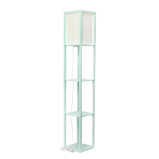 Floor Lamp Etagere Organizer Storage Shelf with Linen Shade, Aqua