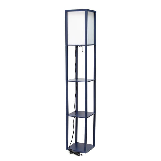 Floor Lamp Etagere Organizer Storage Shelf with Linen Shade, Navy