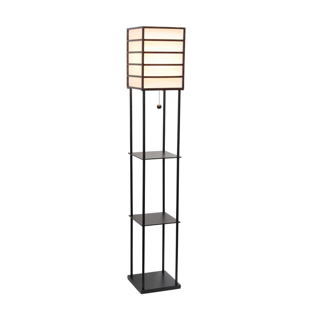 Elegant Designs 1 Light Metal Etagere Floor Lamp, Dark Wood