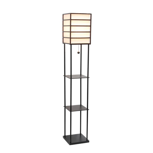 Elegant Designs 1 Light Metal Etagere Floor Lamp, Dark Wood