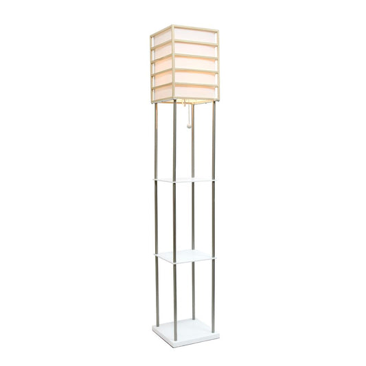 Elegant Designs 1 Light Metal Etagere Floor Lamp, Light Wood