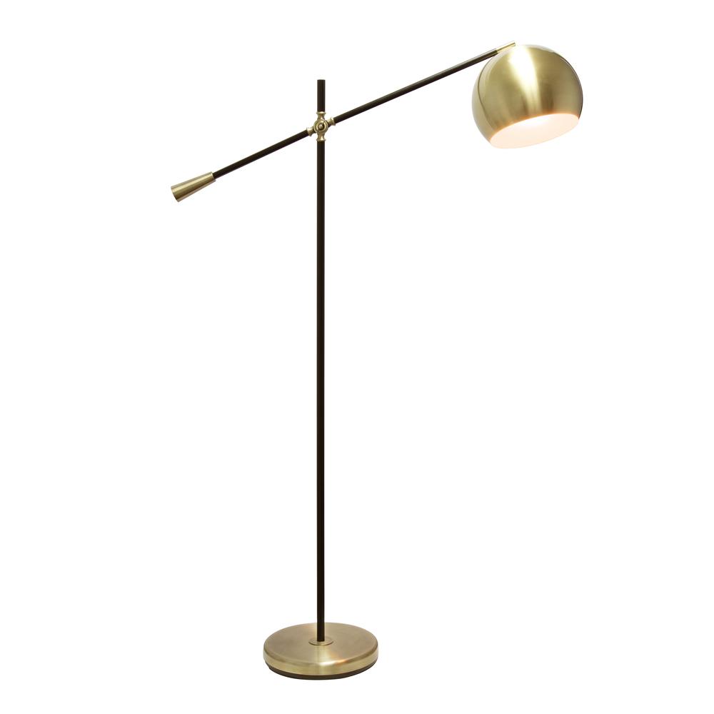 Elegant Designs Matte Black Pivot Arm Floor Lamp, Antique Brass