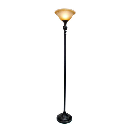 1 Light Torchiere Floor Lamp with Marbelized Amber Glass Shade