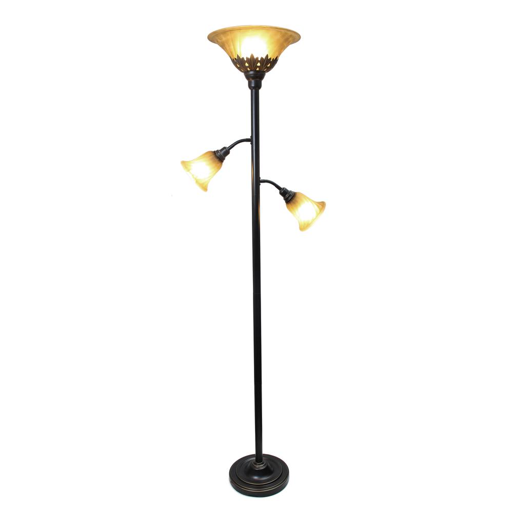 3 Light Floor Lamp with Scalloped Glass Shades, Restoration Bronze