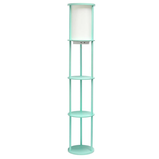 62.5" Shelf Etagere Organizer Storage Floor Lamp with 2 USB Charging Ports 1 Charging Outlet