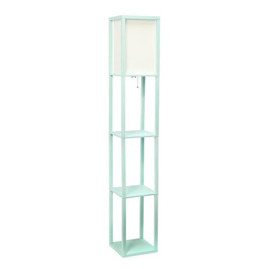 Column Shelf Floor Lamp with Linen Shade, Aqua