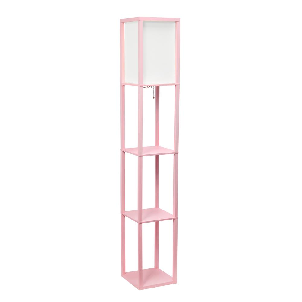 Column Shelf Floor Lamp with Linen Shade, Light Pink