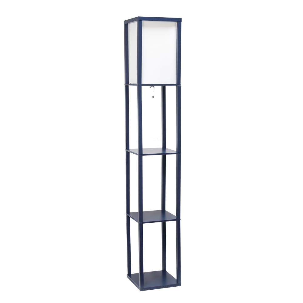 Column Shelf Floor Lamp with Linen Shade, Navy