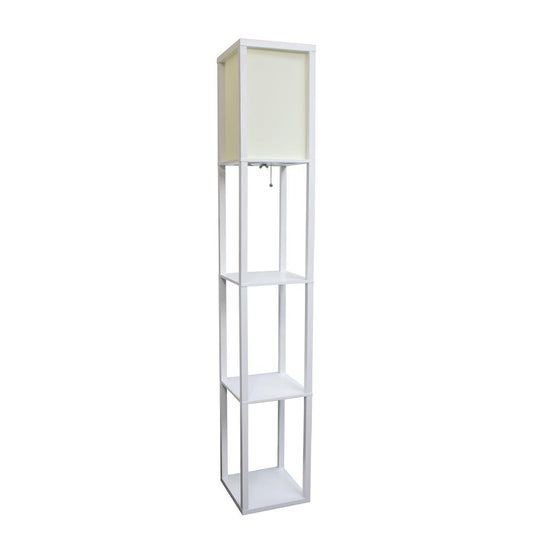 Column Shelf Floor Lamp with Linen Shade, White