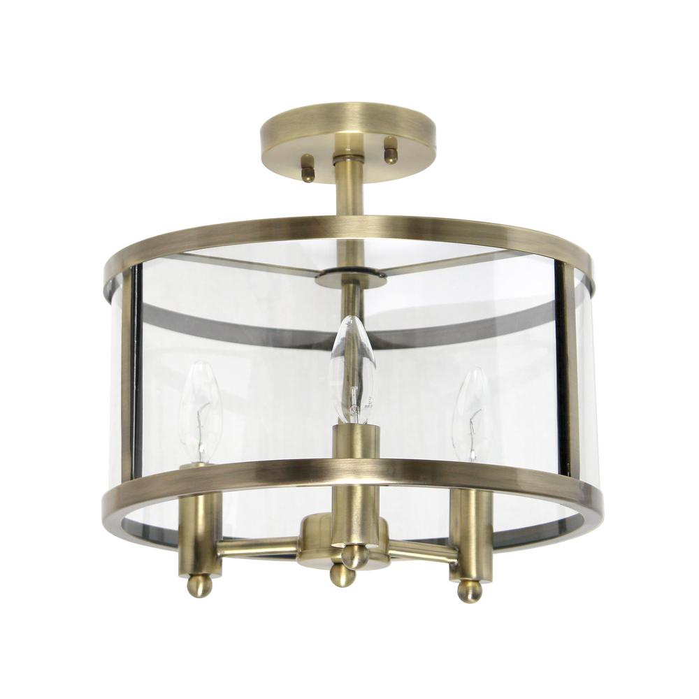 3-Light 13" Glass and Metallic Accented Semi-flushmount