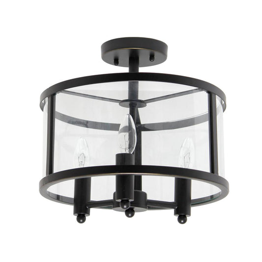 3-Light 13"Glass and Metallic Accented Semi-flushmount