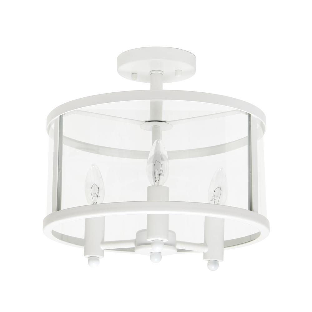 3-Light 13"Glass and Metallic Accented Semi-flushmountMatte