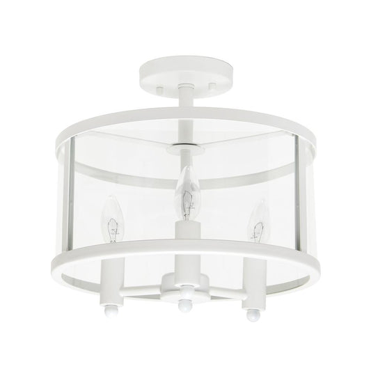 3-Light 13"Glass and Metallic Accented Semi-flushmountMatte