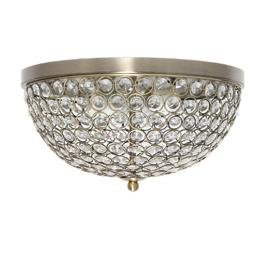 Classix Crystal Glam Two Light Dome Shaped Metal Flush Mount Ceiling Fixture