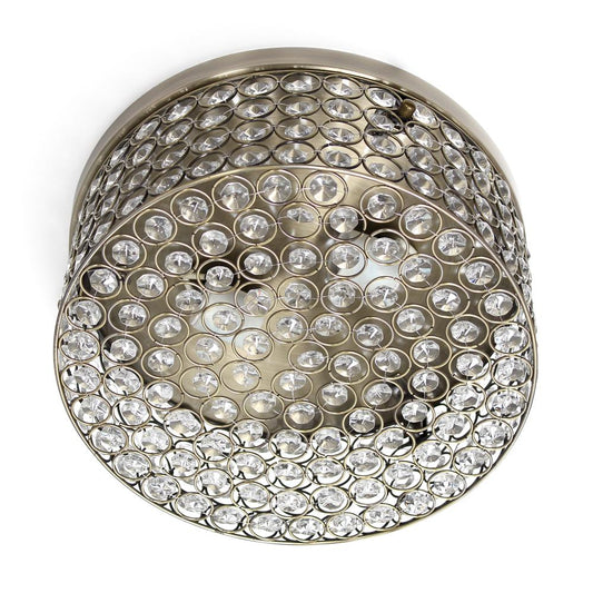 Classix Glam Two Light Round Crystal and Metal Flush Mount Ceiling Light Fixture