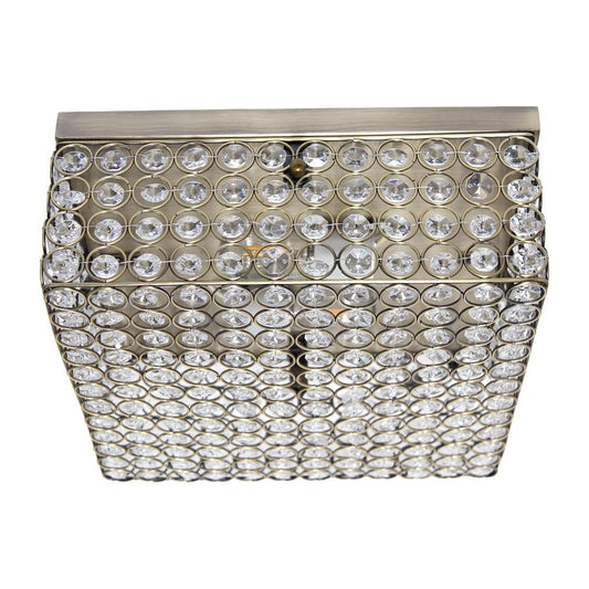 Classix Glam Two Light Square Crystal, Metal Flush Mount Ceiling Light Fixture