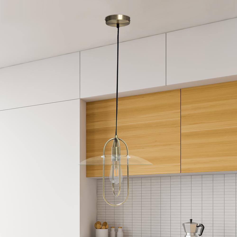 1 Light Elongated Metal Pendant Light, Antique Brass