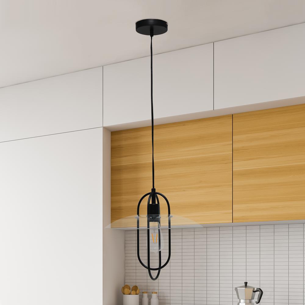 1 Light Elongated Metal Pendant Light, Black