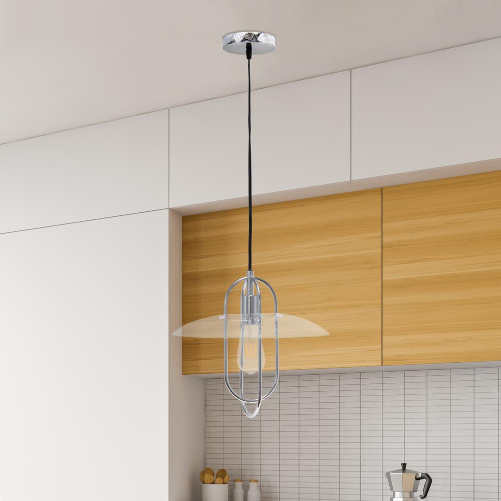 1 Light Elongated Metal Pendant Light, Chrome