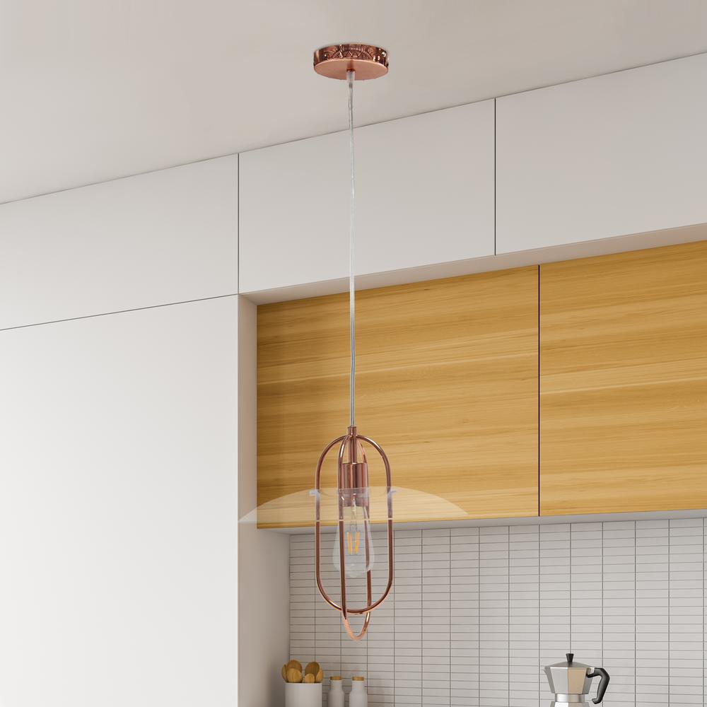 1 Light Elongated Metal Pendant Light, Rose Gold