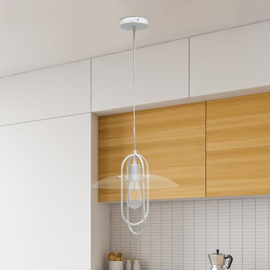 1 Light Elongated Metal Pendant Light, White