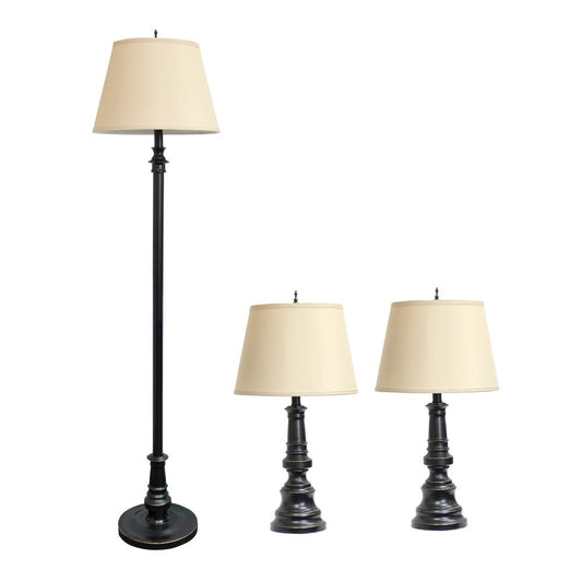 Homely Oxford Classic 3 Piece Metal Lamp Set (2 Table Lamps1 Floor Lamp)