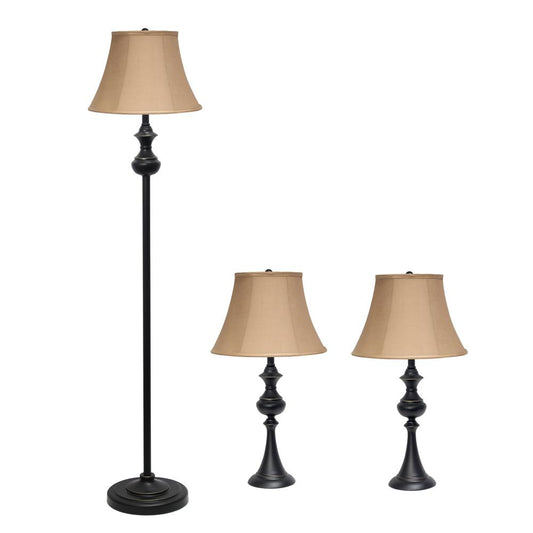 Homely Traditional Valletta 3 Piece Metal Lamp Set