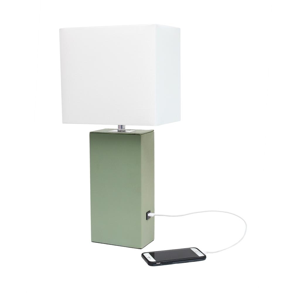 Lexington Leather Base Modern Home Décor Bedside Table Lamp, USB Charging Port