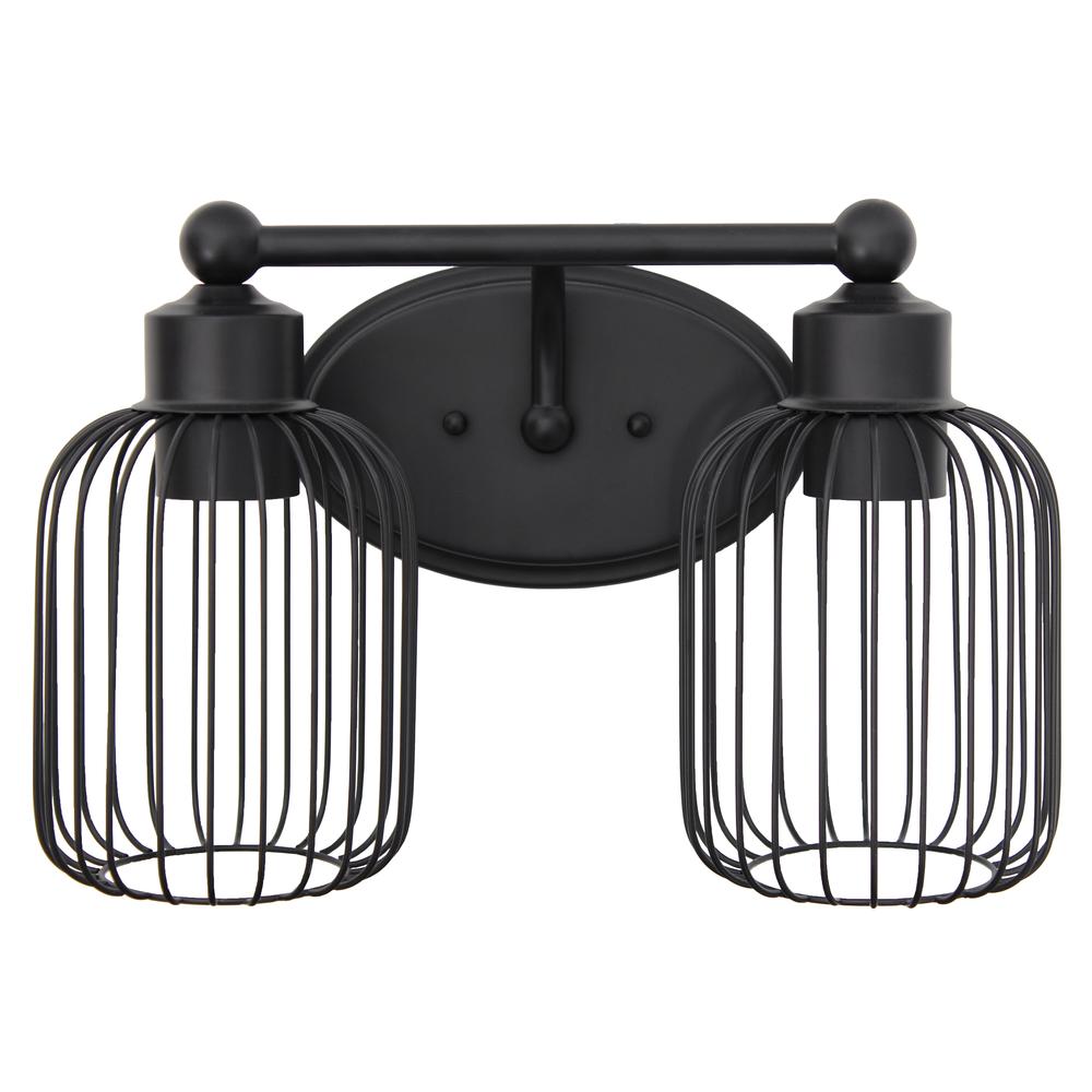 Two Light Industrial Cage Vanity Uplight Downlight Wall Mounted Fixture