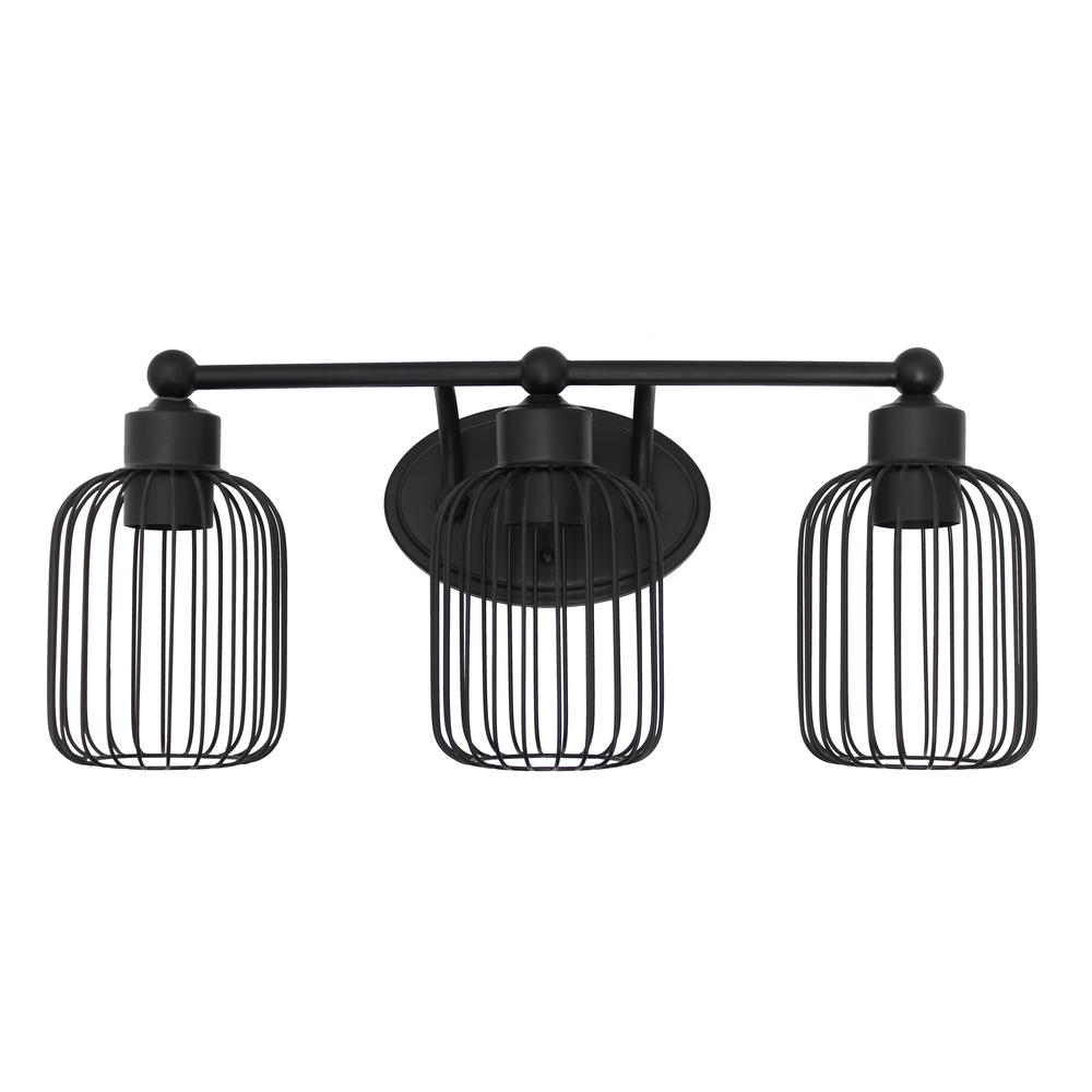 Three Light Industrial Cage Vanity Uplight Downlight Wall Mounted Fixture