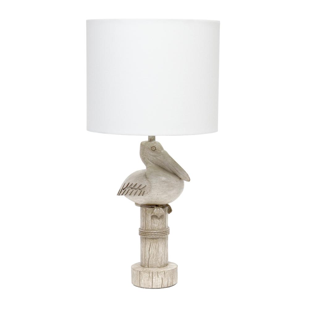 Simple Designs Shoreside 17.25" Tall Coastal Sitting Pelican Beige Wash Polyresin Bedside Table Desk Lamp with White Fabric Drum Shade