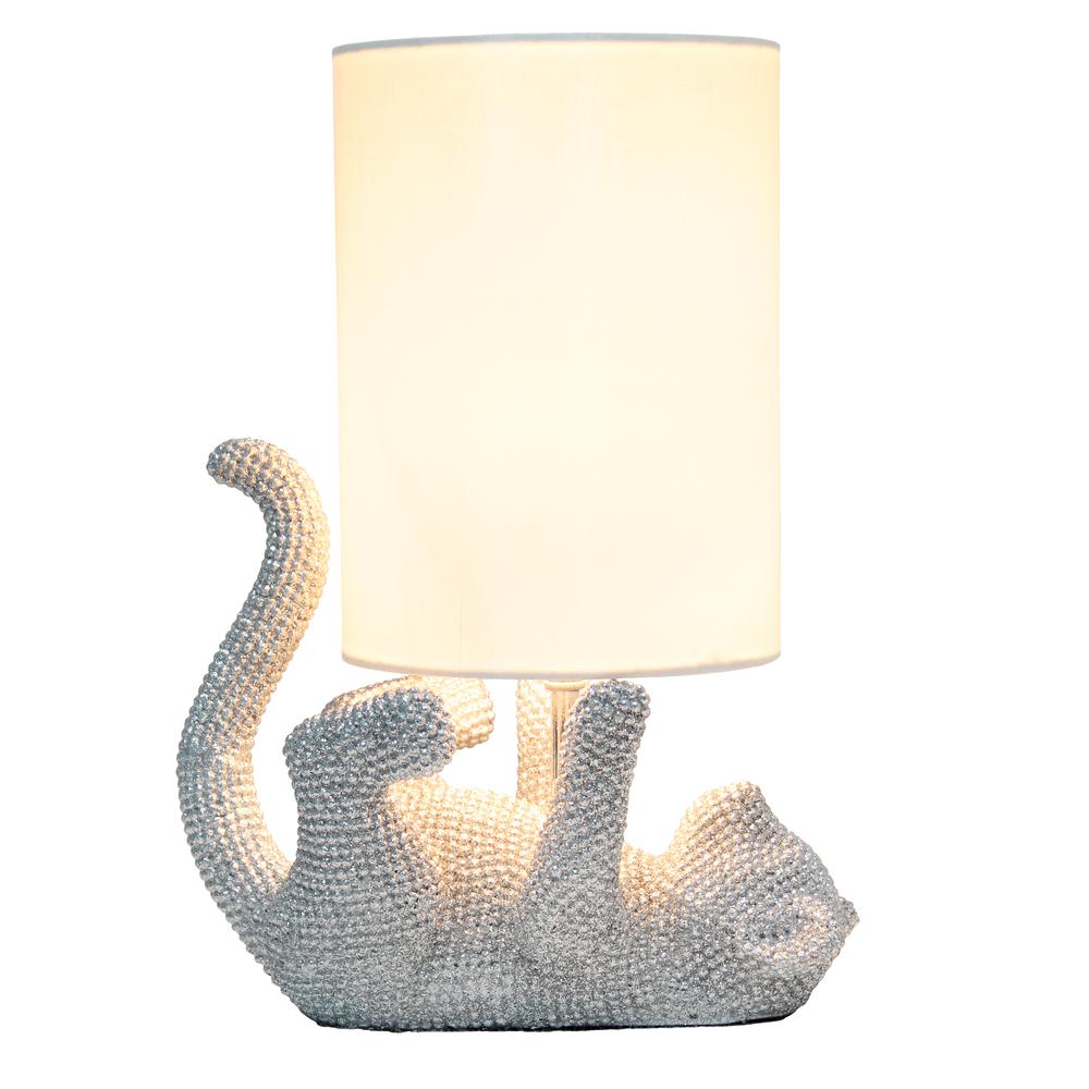 12.6" Playful Kitty Cat Kids Desk Lamp, Fabric Shade, Silver