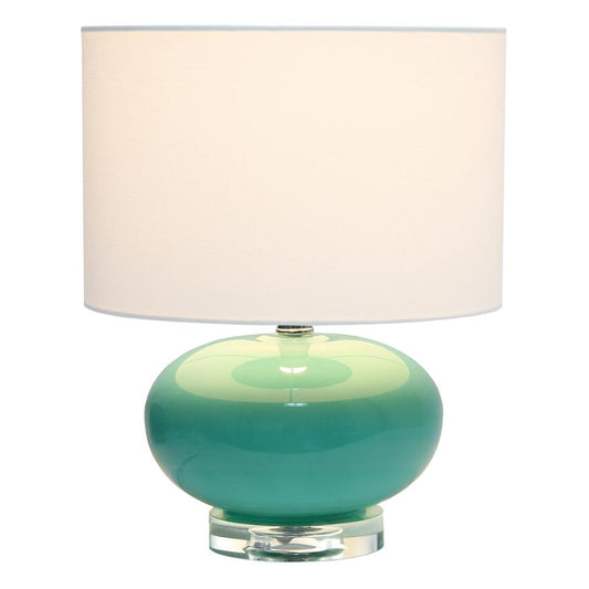 15.25" Modern Ceramic Egg Bedside Table Lamp with White Fabric Shade, Aqua