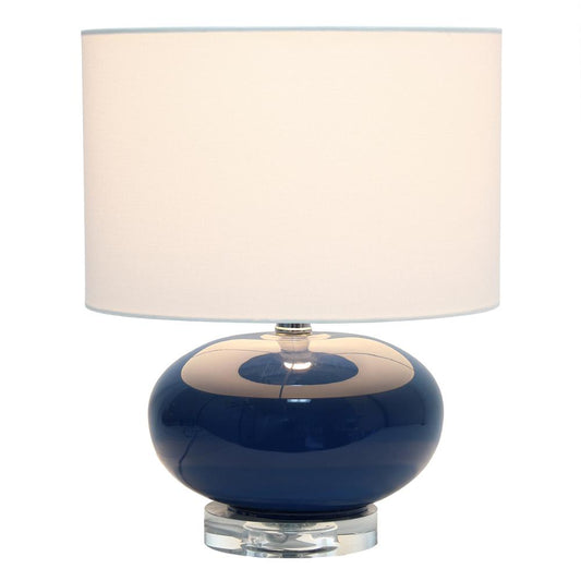 15.25" Modern Ceramic Table Lamp with White Fabric Shade, Blue