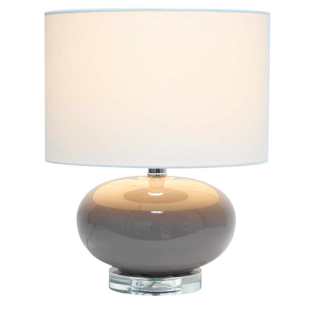 15.25" Modern Ceramic Table Lamp with White Fabric Shade, Gray