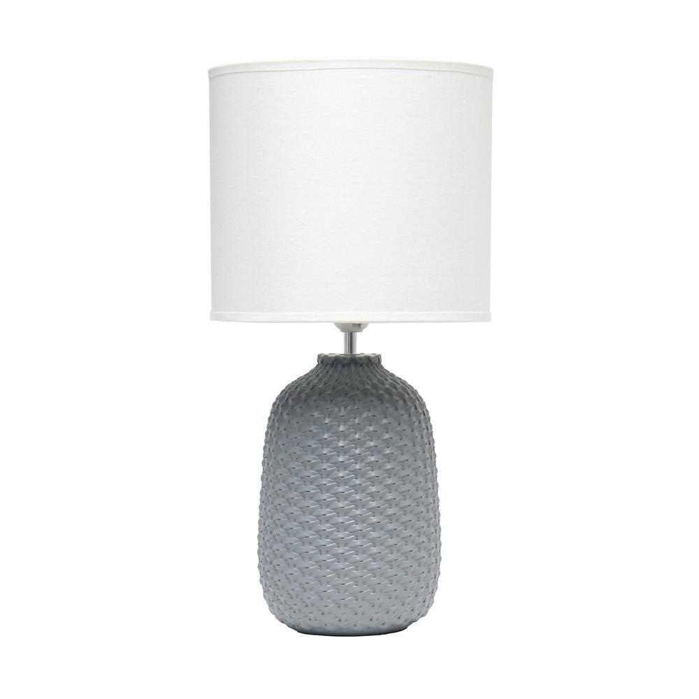 Simple Designs 20.4" Desk Lamp with White Fabric Drum Shade, Gray