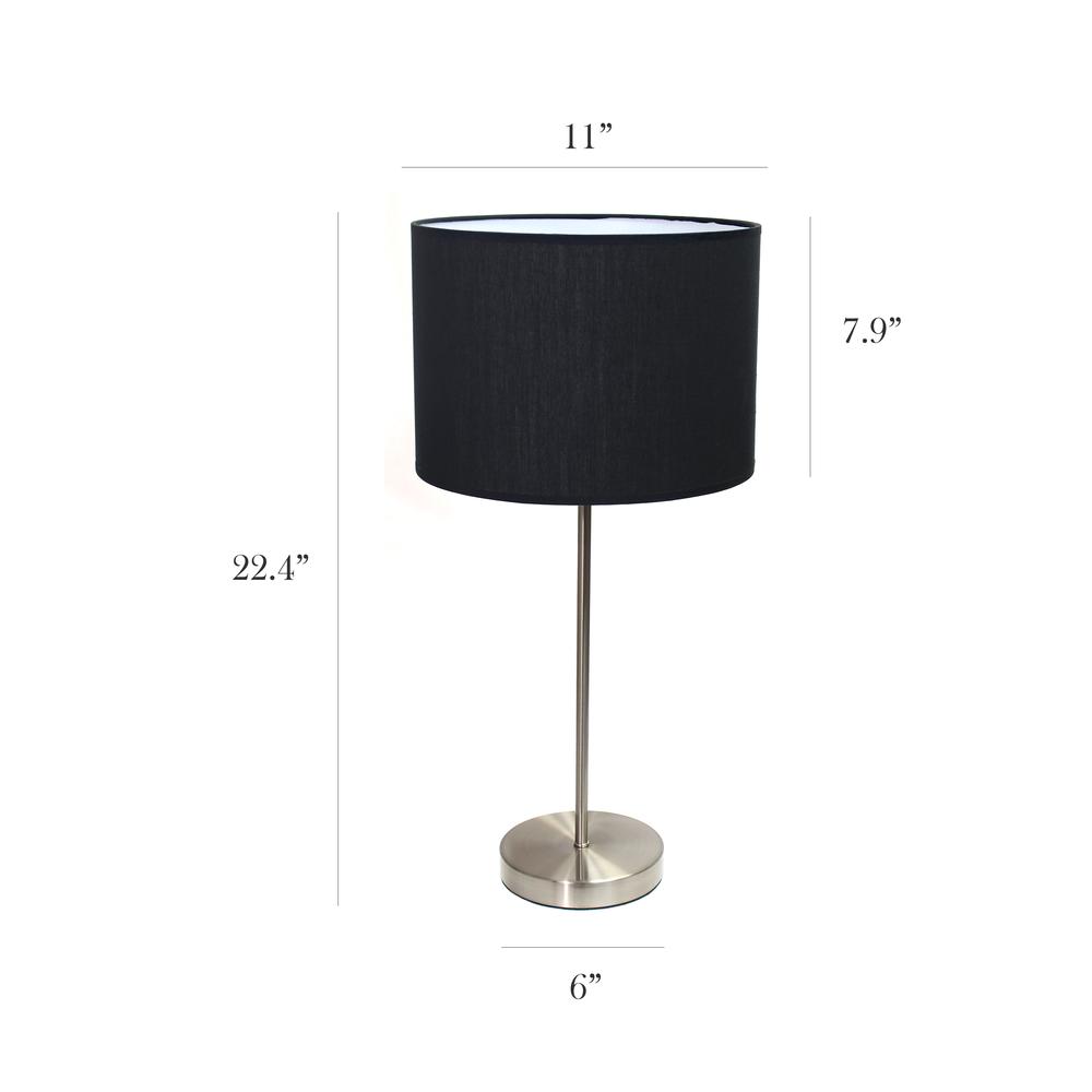 Brushed Nickel Stick Lamp with Fabric Shade, Black