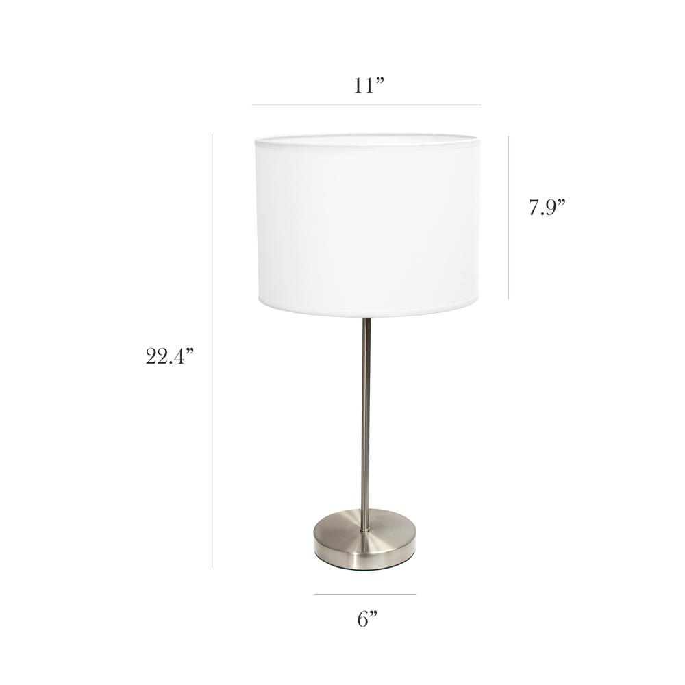 Brushed Nickel Stick Lamp with Fabric Shade, White